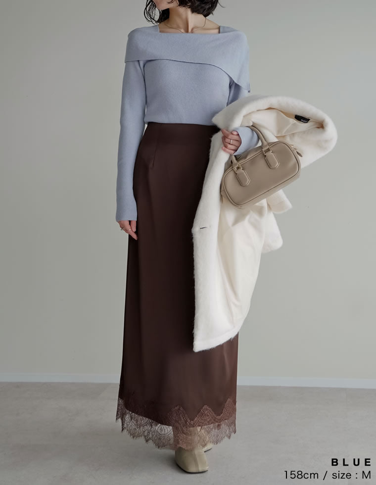 アシメオフショルダーリブニットトップス - トップス通販 | 人気