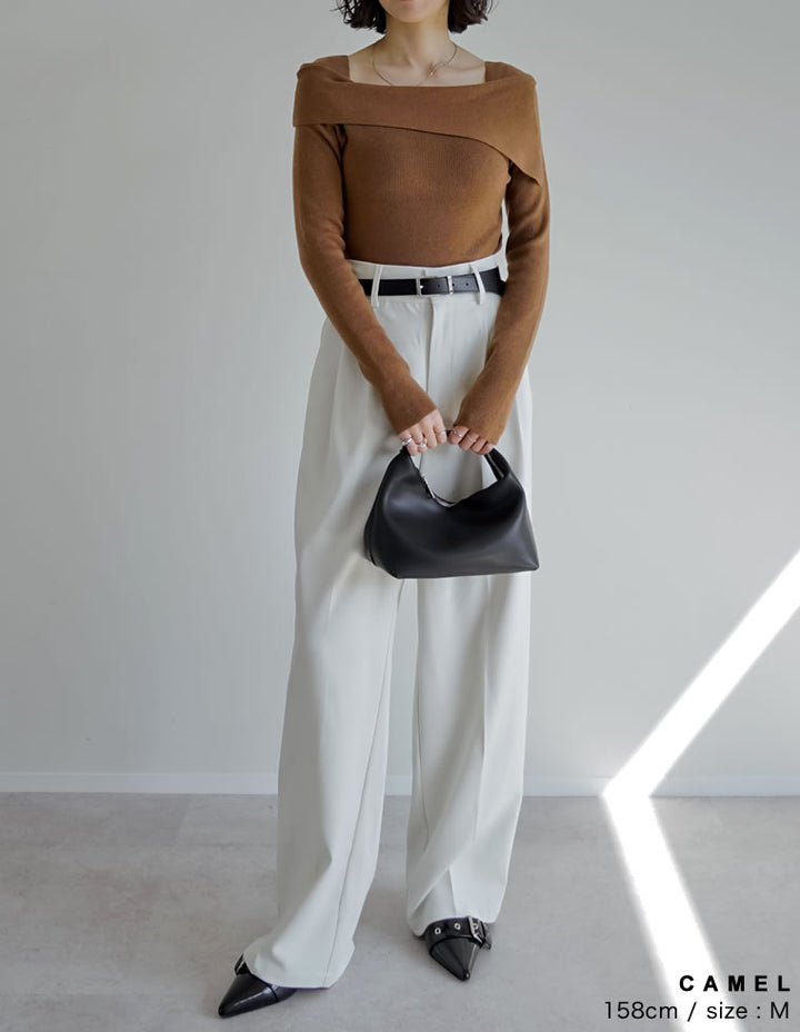 アシメオフショルダーリブニットトップス トップス 人気レディースファッション通販 リエディ