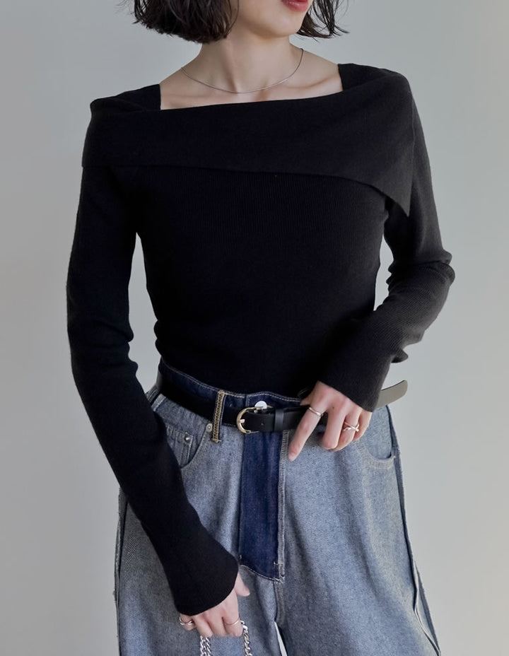 アシメオフショルダーリブニットトップス トップス 人気レディースファッション通販 リエディ