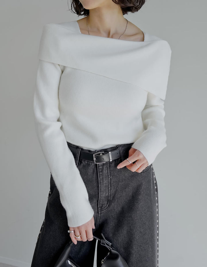 アシメオフショルダーリブニットトップス トップス 人気レディースファッション通販 リエディ