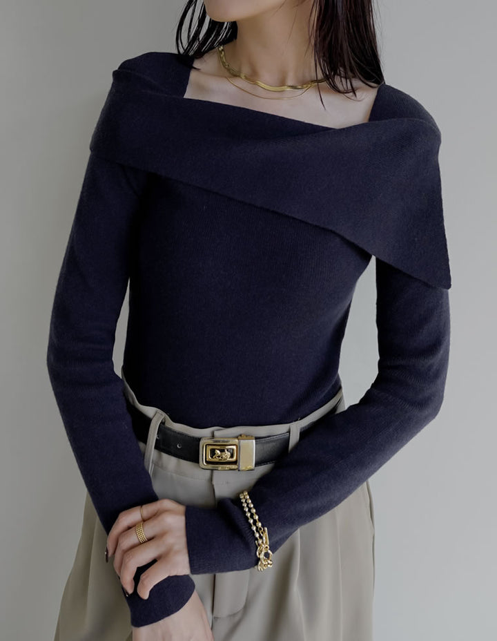 [ブラ紐隠し]アシンメトリーオフショルダーリブニットトップス トップス 人気レディースファッション通販 リエディ