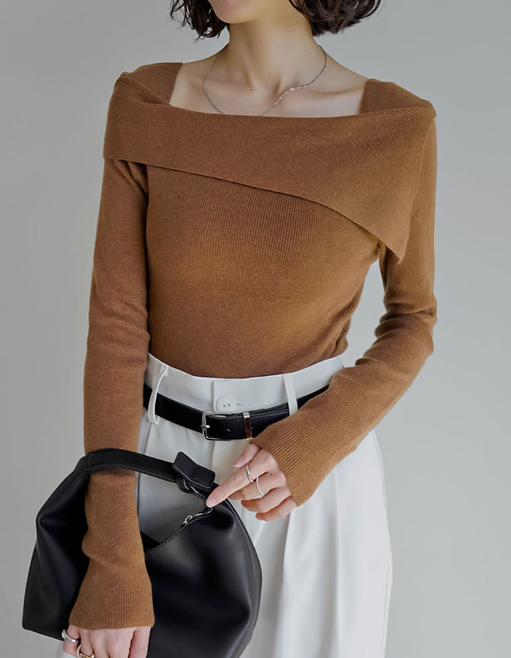 [ブラ紐隠し]アシンメトリーオフショルダーリブニットトップス トップス 人気レディースファッション通販 リエディ