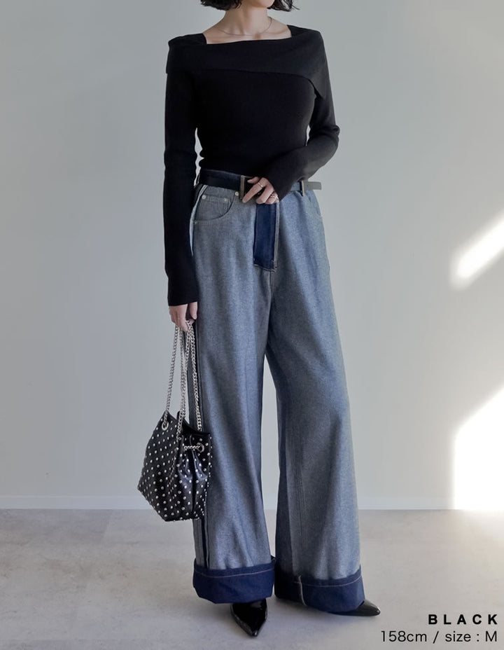 アシメオフショルダーリブニットトップス トップス 人気レディースファッション通販 リエディ