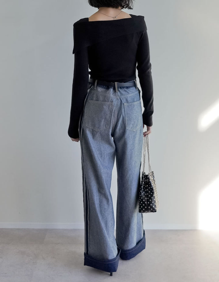 アシメオフショルダーリブニットトップス トップス 人気レディースファッション通販 リエディ