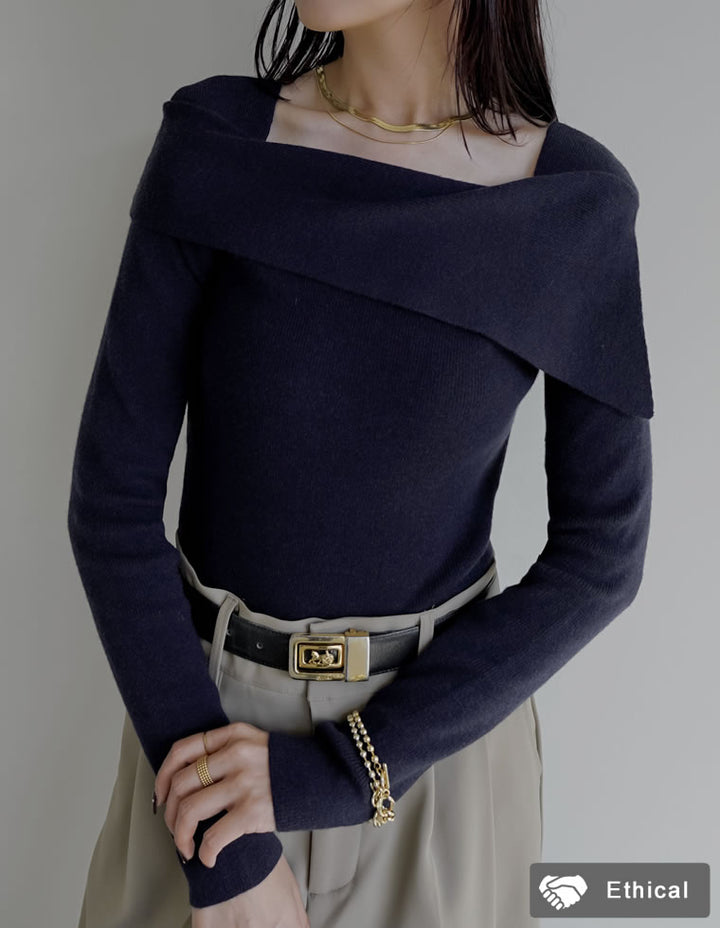 アシメオフショルダーリブニットトップス トップス 人気レディースファッション通販 リエディ