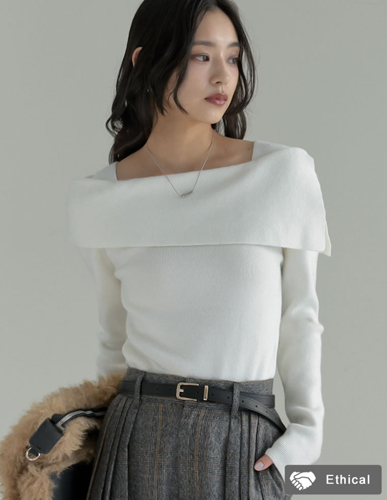 アシメオフショルダーリブニットトップス - トップス通販 | 人気