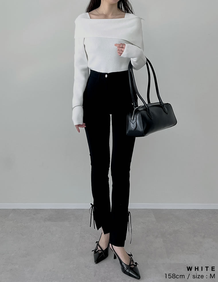 NOBLE オフショルダーリブニット ホワイト アシメオフショルダーリブニットトップス - トップス通販 | 人気