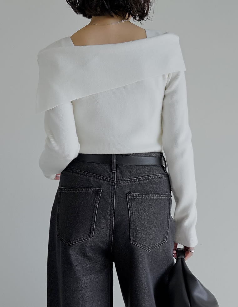 アシメオフショルダーリブニットトップス - トップス通販 | 人気