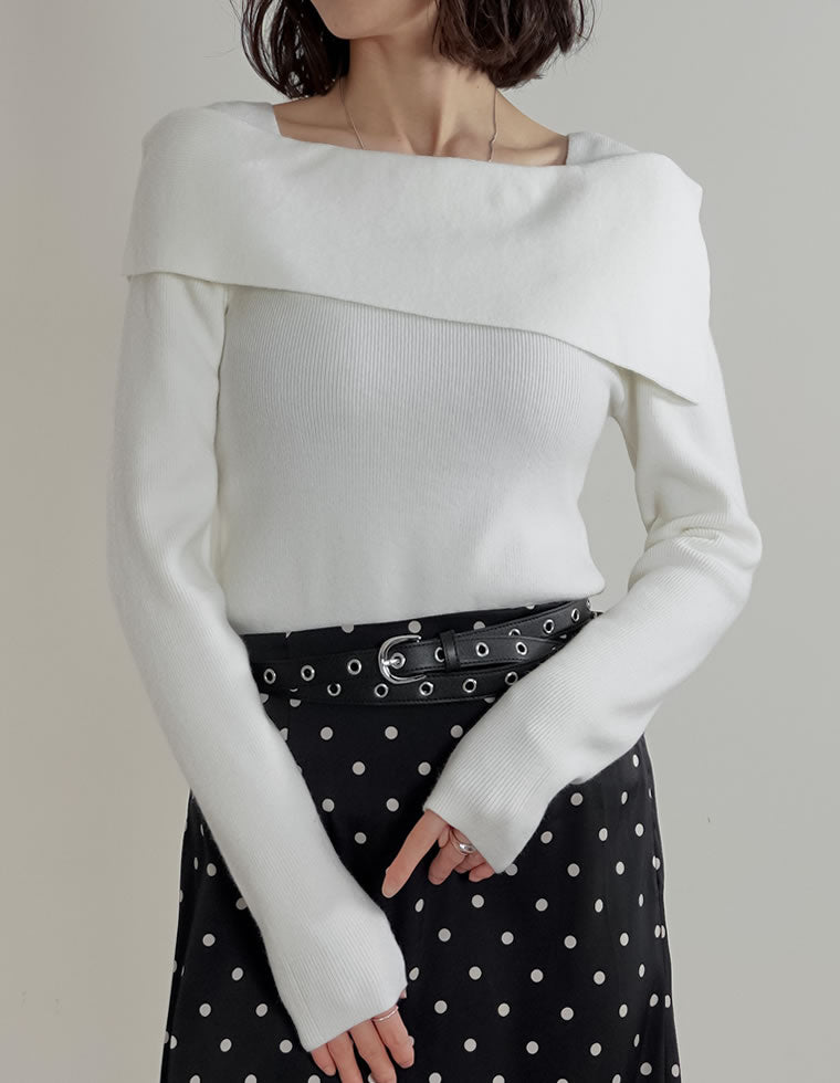 アシメオフショルダーリブニットトップス - トップス通販 | 人気