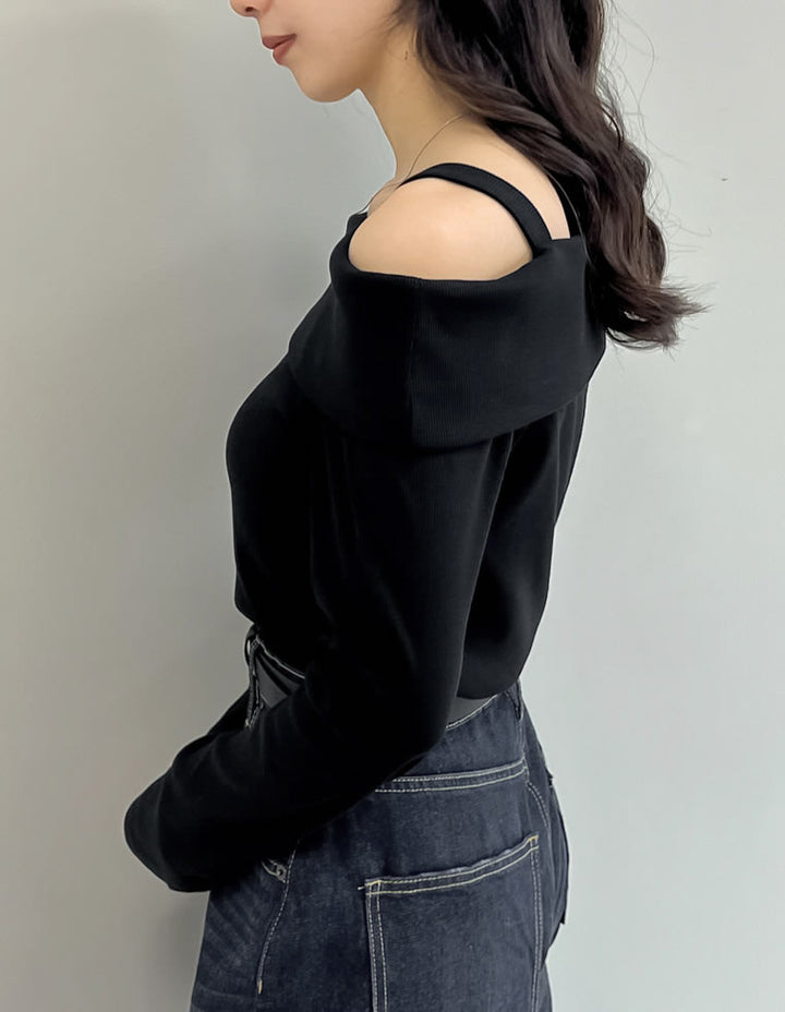 【TIME SALE 15%OFF】リブカットソーストラップアシンメトリートップス トップス 人気レディースファッション通販 リエディ