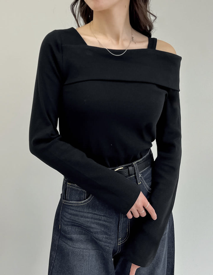 【TIME SALE 15%OFF】リブカットソーストラップアシンメトリートップス トップス 人気レディースファッション通販 リエディ