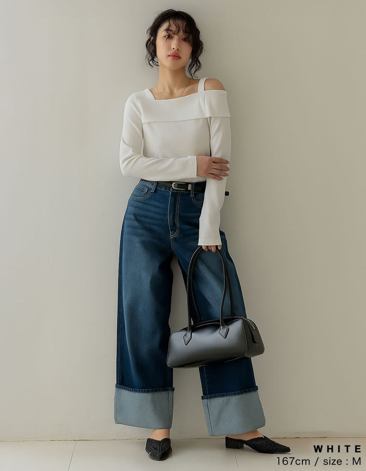 【TIME SALE 15%OFF】リブカットソーストラップアシンメトリートップス トップス 人気レディースファッション通販 リエディ