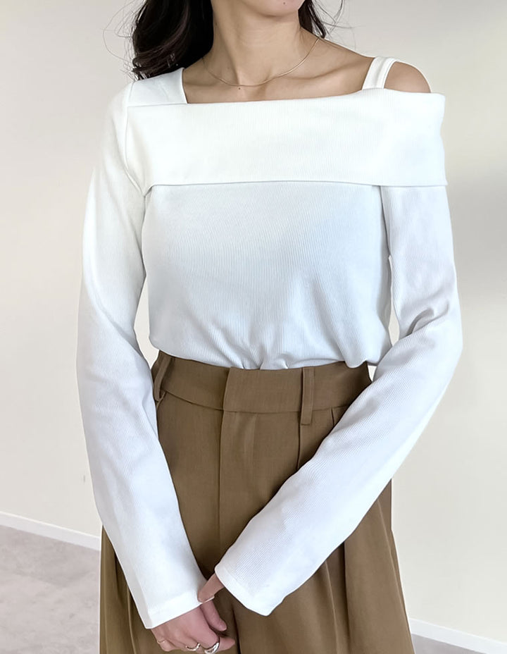 【TIME SALE 15%OFF】リブカットソーストラップアシンメトリートップス トップス 人気レディースファッション通販 リエディ