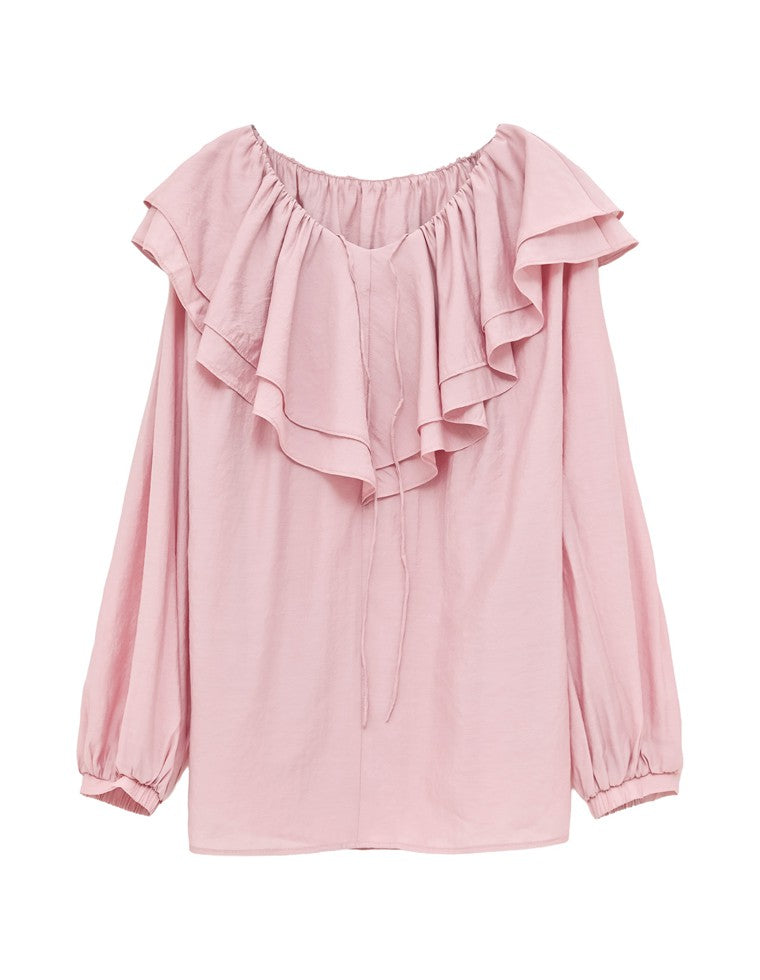 ごまyori バックフリルブラウス　トップス　ピンク バックリボン切り替えフリルブラウス（シャツ/ブラウス）｜Fit more