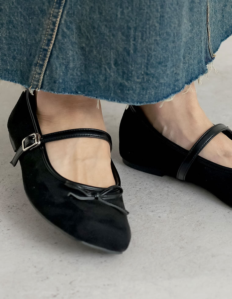 リボン付スクエアトゥバレエシューズ - シューズ通販 | 人気レディース