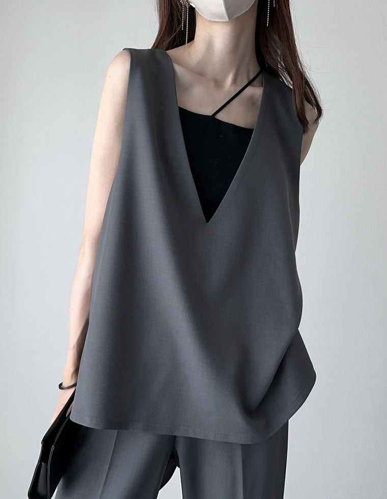 ストレッチミックスツイルVネックベスト - トップス通販 | 人気