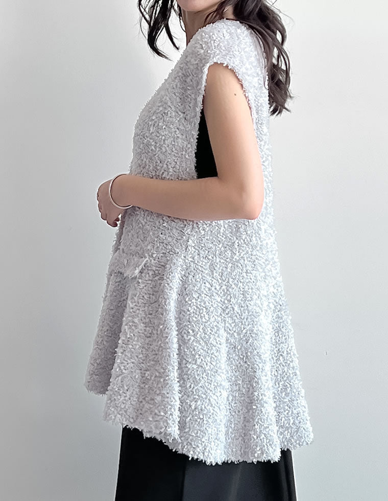 リボンヤーンVネックペプラムニットベスト - トップス通販 | 人気