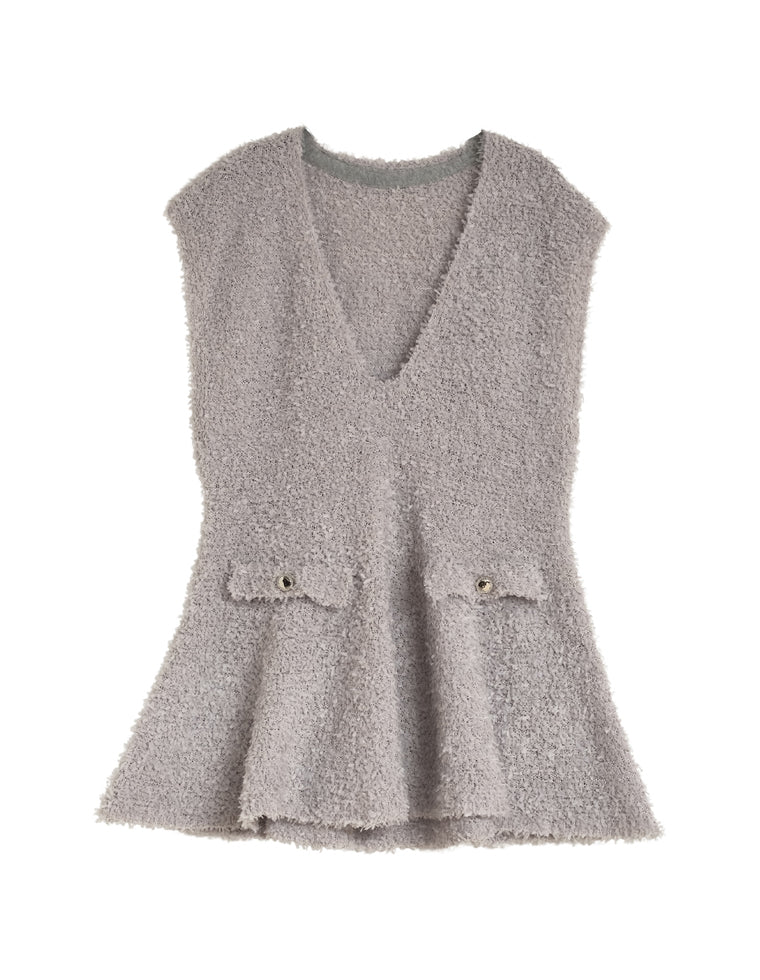 リボンヤーンVネックペプラムニットベスト - トップス通販 | 人気