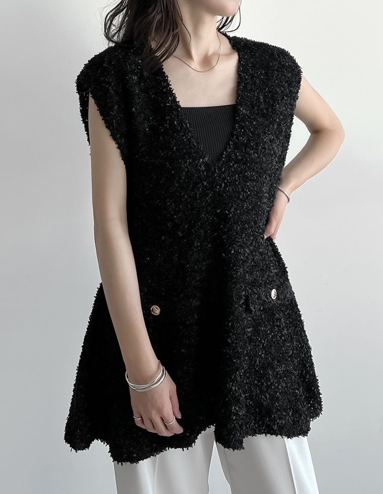 リボンヤーンVネックペプラムニットベスト - トップス通販 | 人気