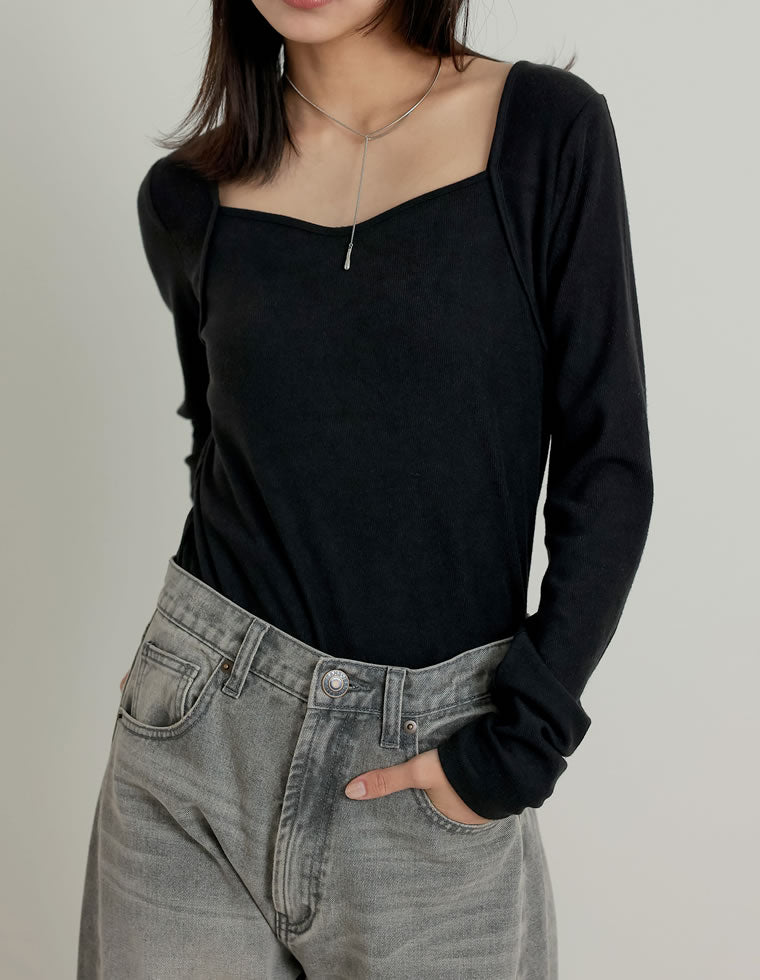 スムースリブハートネックロングTシャツ - トップス通販 | 人気