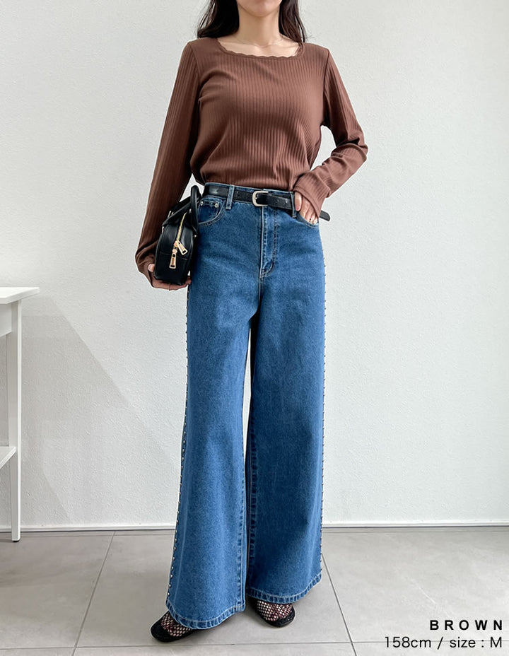 【TIME SALE 30%OFF ¥2,998⇒¥2,098】[2025SS COLLECTION]ワイドリブカットソーレーストリムスクエアネックトップス トップス 人気レディースファッション通販 リエディ