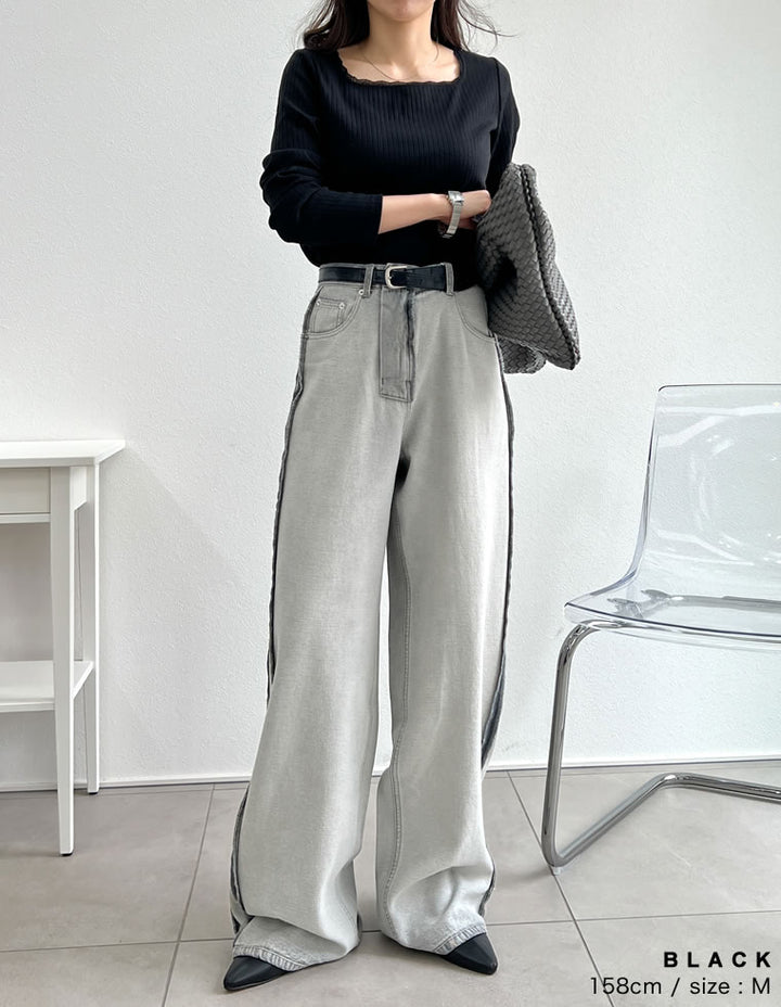 【TIME SALE 30%OFF ¥2,998⇒¥2,098】[2025SS COLLECTION]ワイドリブカットソーレーストリムスクエアネックトップス トップス 人気レディースファッション通販 リエディ