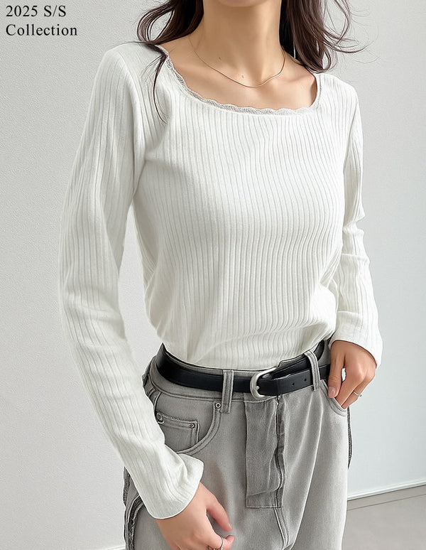 《期間限定！2BUY15%OFFクーポン対象》【SUMMER TIMESALE 20%OFF ¥2,998⇒¥2,398】[2025SS COLLECTION]ワイドリブカットソーレーストリムスクエアネックトップス