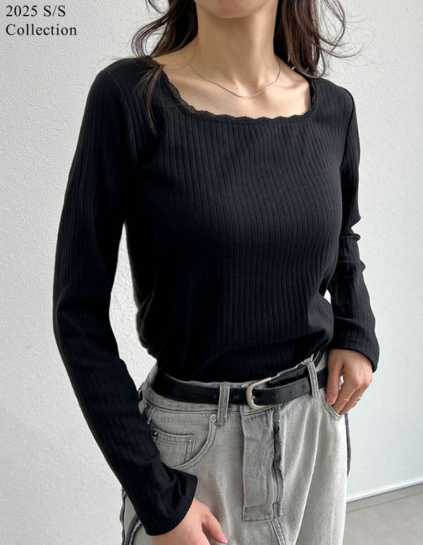 【FINAL SALE 33%OFF】[2025SS COLLECTION]ワイドリブカットソーレーストリムスクエアネックトップス
