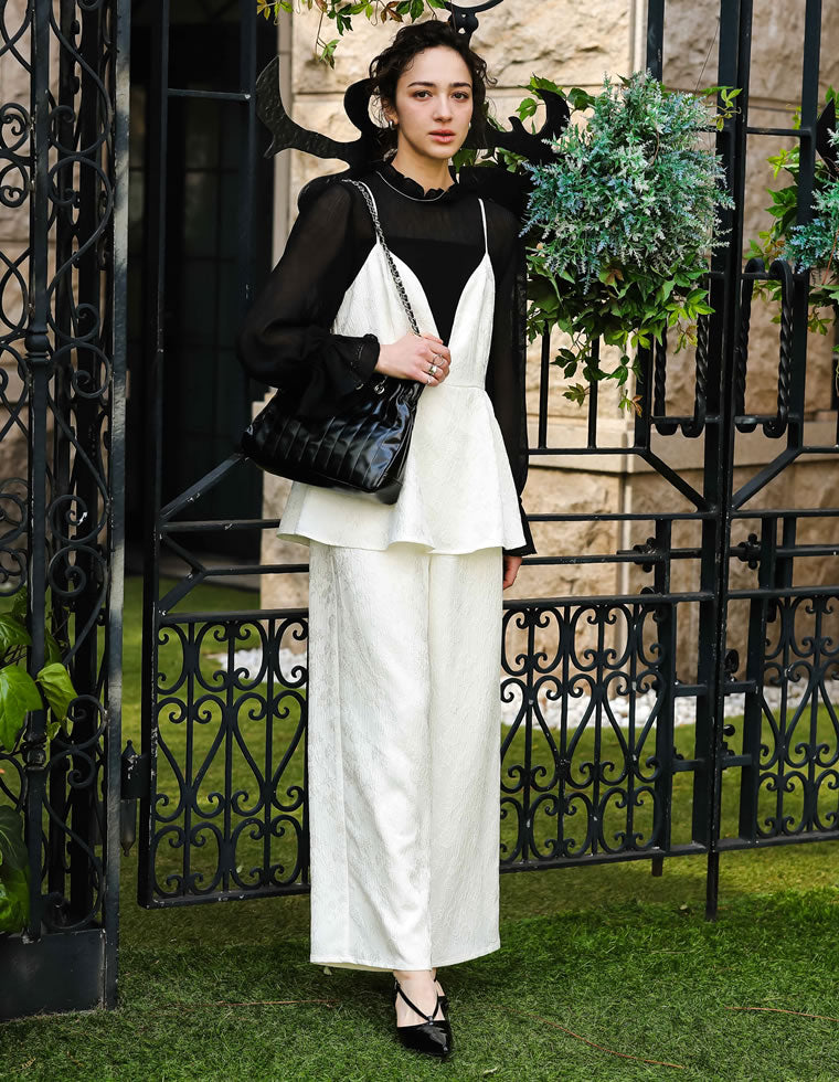 ジャガードペプラムキャミオールインワン - オールインワン通販 | 人気