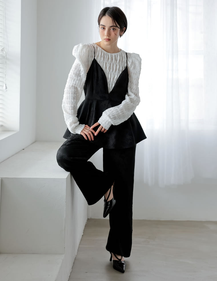 ジャガードペプラムキャミオールインワン - オールインワン通販 | 人気