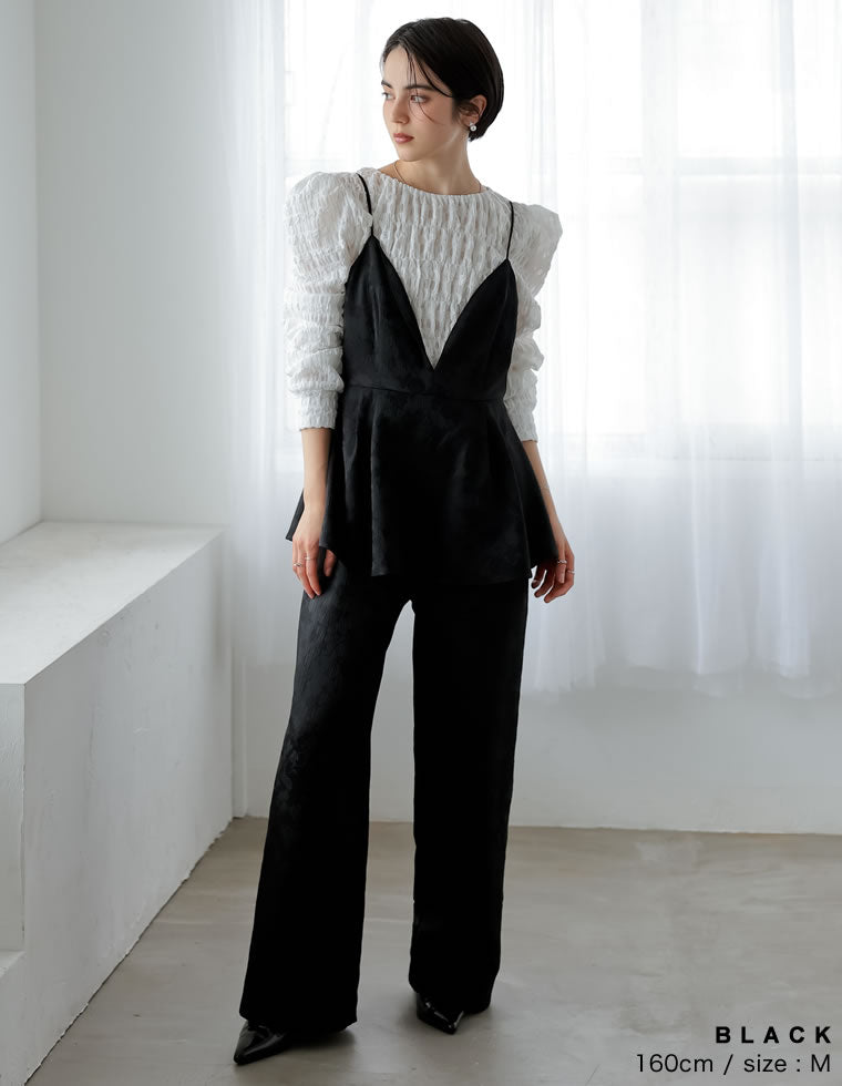 ジャガードペプラムキャミオールインワン - オールインワン通販 | 人気