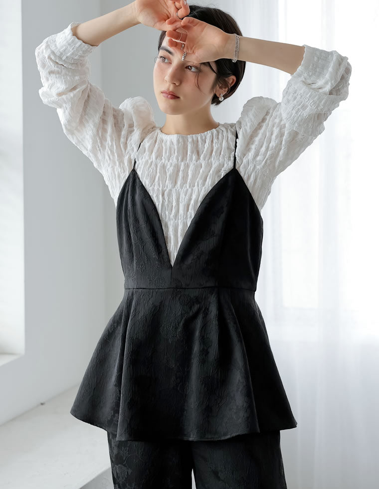 ジャガードペプラムキャミオールインワン - オールインワン通販 | 人気