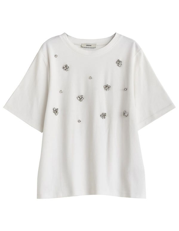 スムースコットンビジューデザインTシャツ