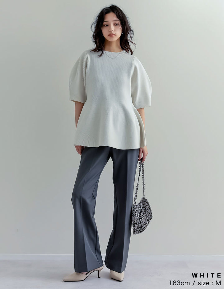 【TIME SALE 20%OFF ¥4,798⇒¥3,838】スポンジニットペプラム半袖トップス トップス 人気レディースファッション通販 リエディ