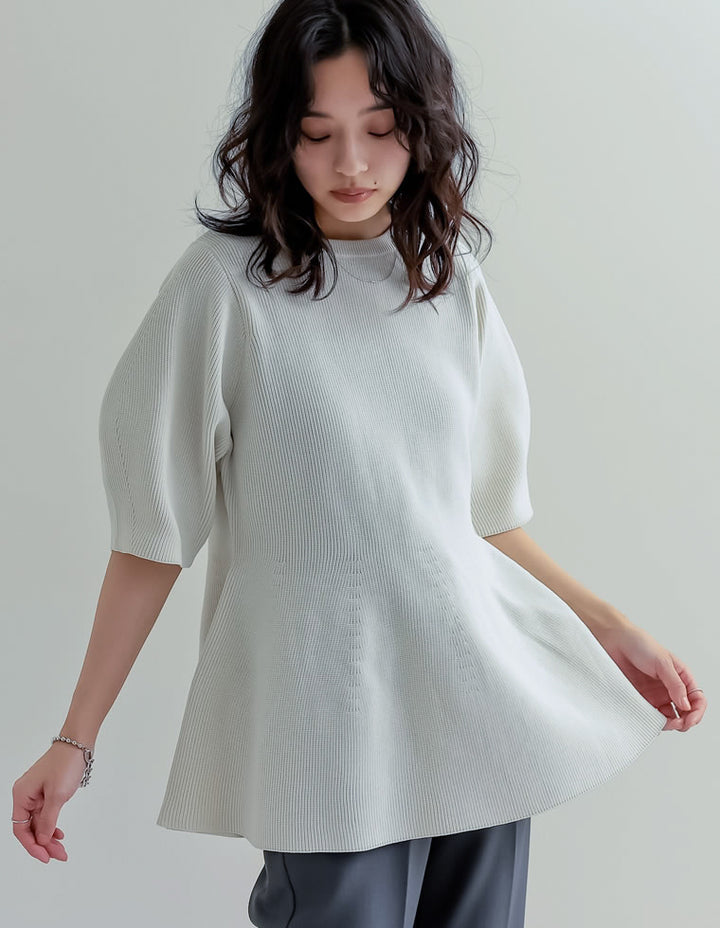 【TIME SALE 20%OFF ¥4,798⇒¥3,838】スポンジニットペプラム半袖トップス トップス 人気レディースファッション通販 リエディ