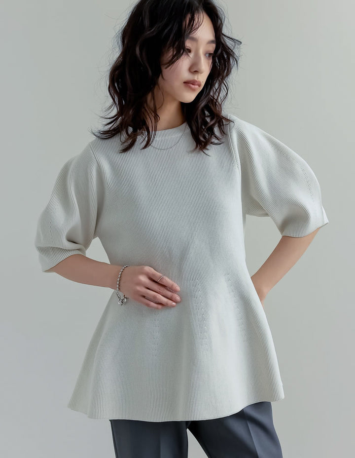 【TIME SALE 20%OFF ¥4,798⇒¥3,838】スポンジニットペプラム半袖トップス トップス 人気レディースファッション通販 リエディ