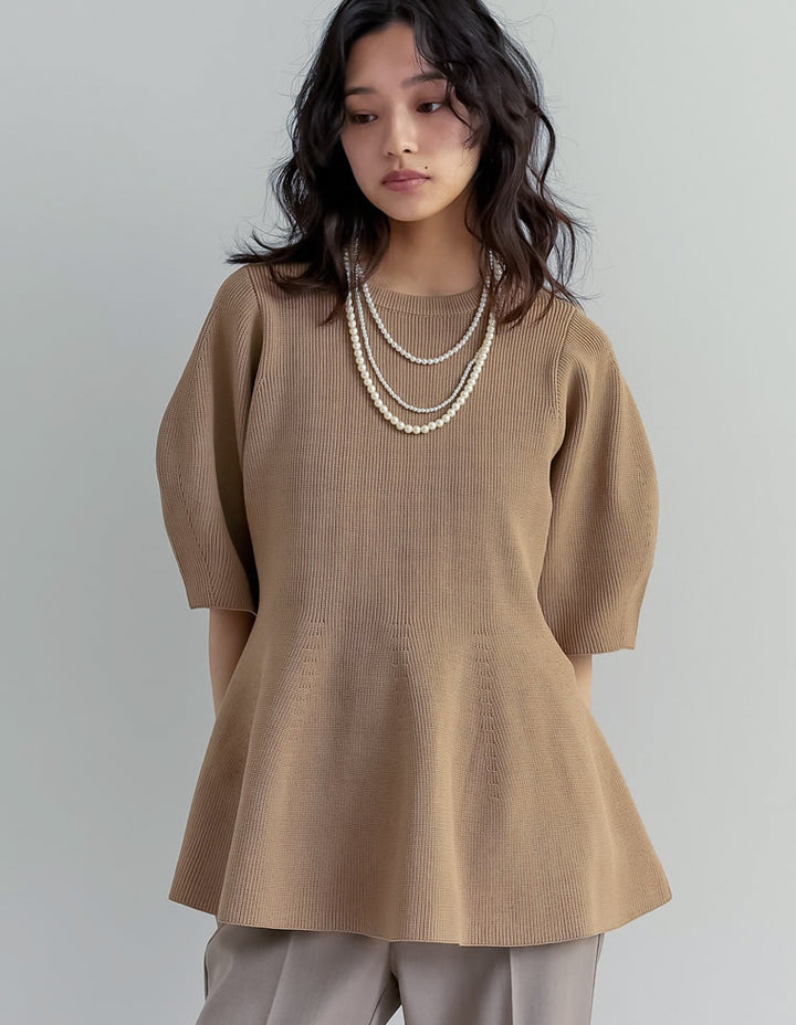 【TIME SALE 20%OFF ¥4,798⇒¥3,838】スポンジニットペプラム半袖トップス トップス 人気レディースファッション通販 リエディ