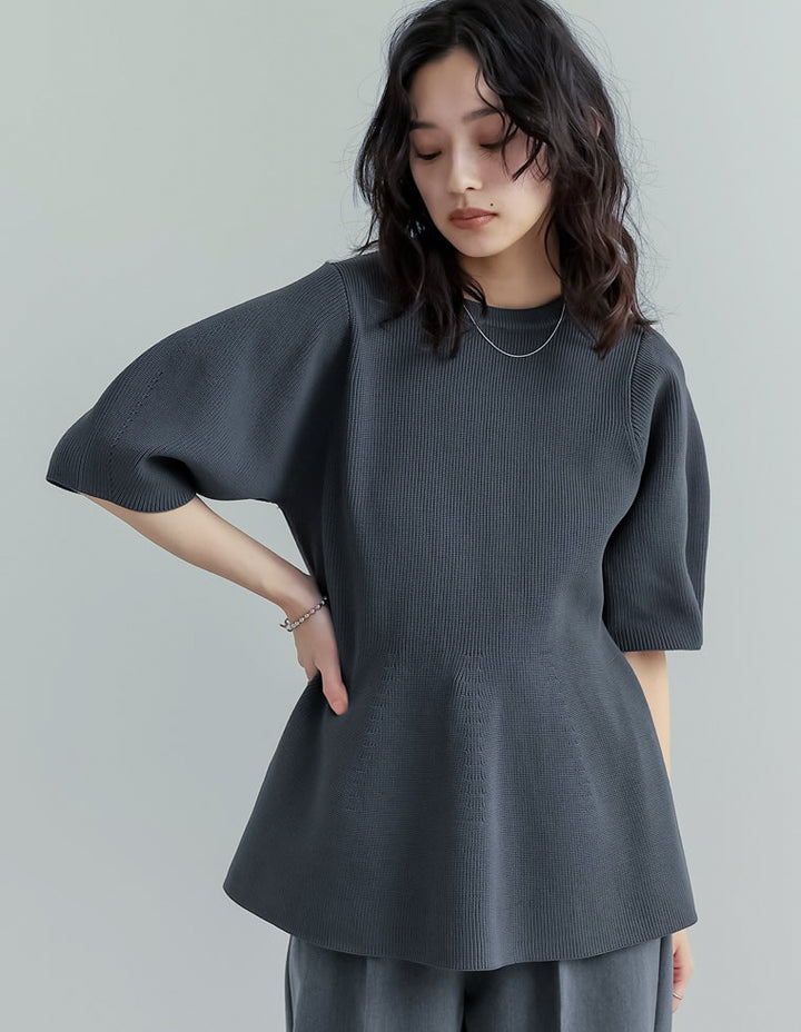 【TIME SALE 20%OFF ¥4,798⇒¥3,838】スポンジニットペプラム半袖トップス トップス 人気レディースファッション通販 リエディ
