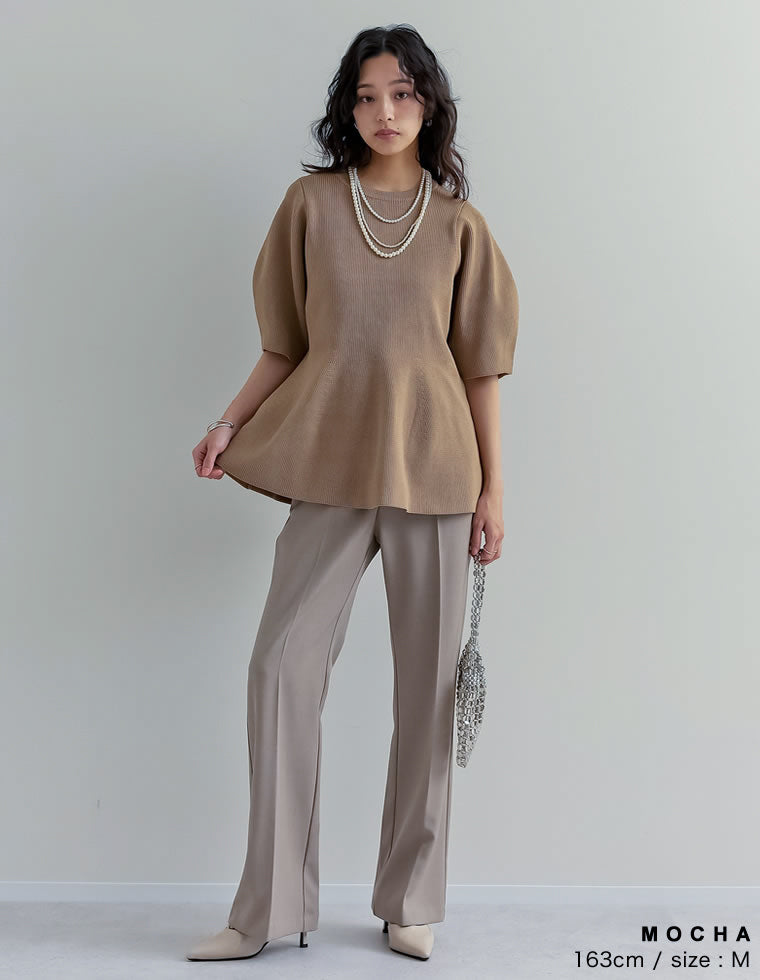 スポンジニットペプラム半袖トップス - トップス通販 | 人気レディース