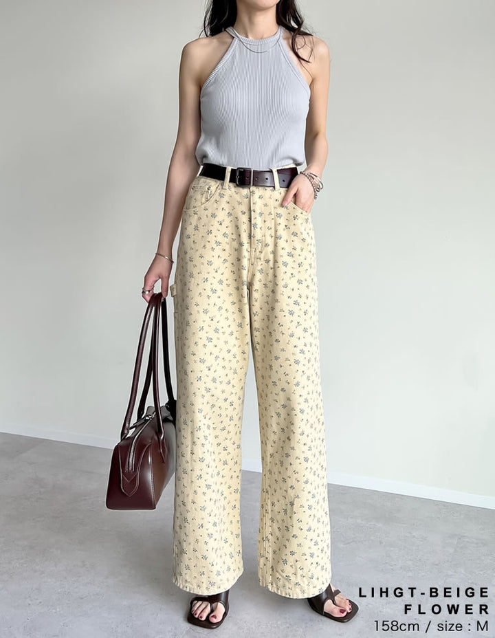 【TIME SALE 30%OFF ¥4,998⇒¥3,498】[2025 SUMMER COLLECTION][低身長/高身長サイズ有][脚長×抜け感デザイン]花柄or無地カツラギワークデザインペインターパンツ パンツ 人気レディースファッション通販 リエディ