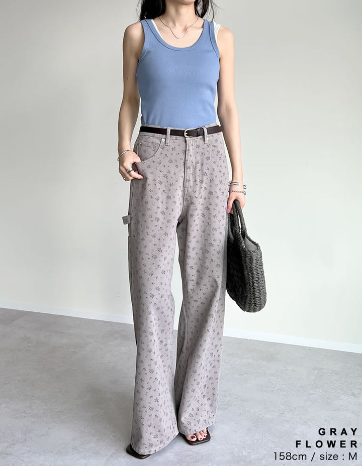 【TIME SALE 30%OFF ¥4,998⇒¥3,498】[2025 SUMMER COLLECTION][低身長/高身長サイズ有][脚長×抜け感デザイン]花柄or無地カツラギワークデザインペインターパンツ パンツ 人気レディースファッション通販 リエディ