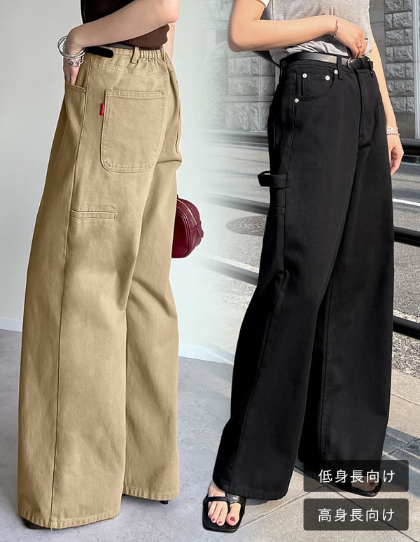 【限定TIME SALE 5%OFF ¥4,499⇒¥4,274】[2025SS COLLECTION][低身長/高身長サイズ有][脚長×抜け感デザイン]花柄or無地カツラギワークデザインペインターパンツ