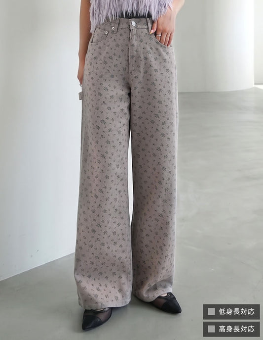 【TIME SALE 35%OFF】[低身長/高身長サイズ有]花柄or無地カツラギワークデザインペインターパンツ パンツ 人気レディースファッション通販 リエディ