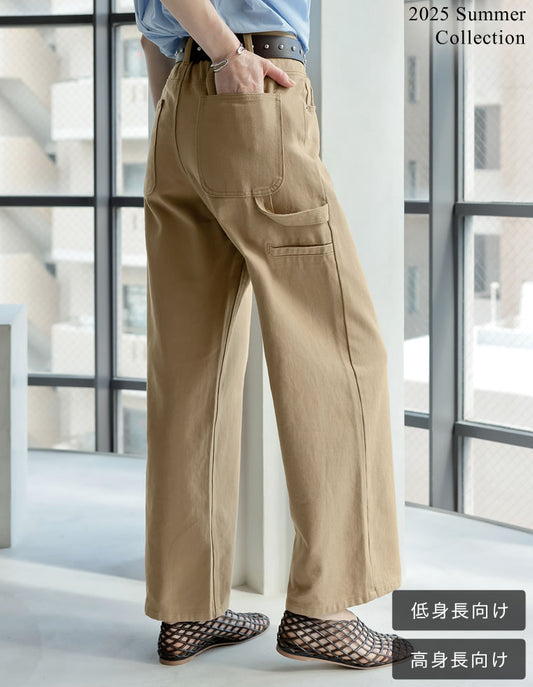 《今だけ！2BUY15%OFFクーポン対象》[2025 SUMMER COLLECTION][低身長/高身長サイズ有][脚長×抜け感デザイン]花柄or無地カツラギワークデザインペインターパンツ