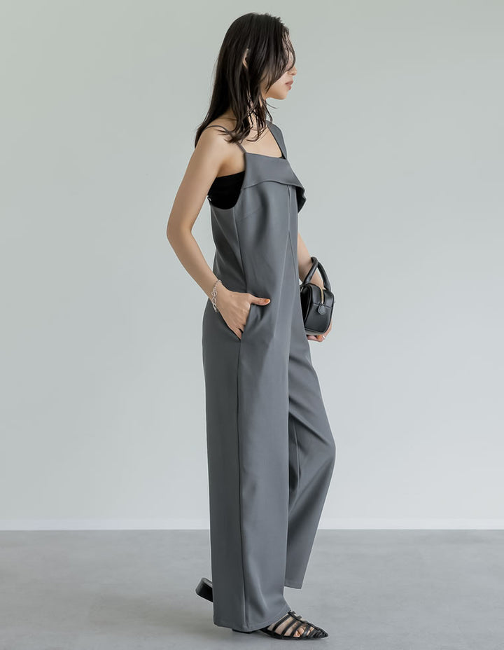 【TIME SALE 20%OFF ¥4,998⇒¥3,998】[2025SS COLLECTION][オケージョン セレモニー][低身長/高身長サイズ有]ストレッチミックスツイルアシンメトリーデザインオールインワン オールインワン 人気レディースファッション通販 リエディ
