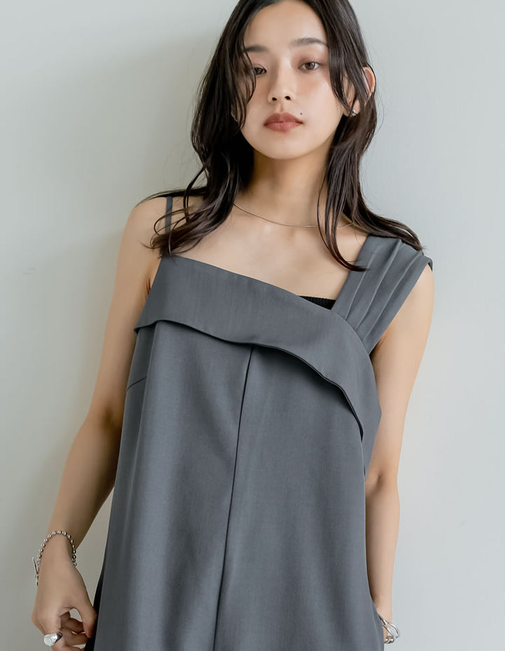 【TIME SALE 20%OFF ¥4,998⇒¥3,998】[2025SS COLLECTION][オケージョン セレモニー][低身長/高身長サイズ有]ストレッチミックスツイルアシンメトリーデザインオールインワン オールインワン 人気レディースファッション通販 リエディ
