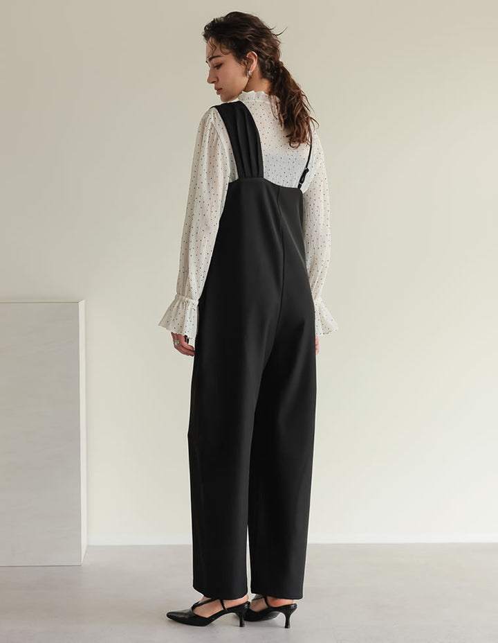 【TIME SALE 20%OFF ¥4,998⇒¥3,998】[2025SS COLLECTION][オケージョン セレモニー][低身長/高身長サイズ有]ストレッチミックスツイルアシンメトリーデザインオールインワン オールインワン 人気レディースファッション通販 リエディ
