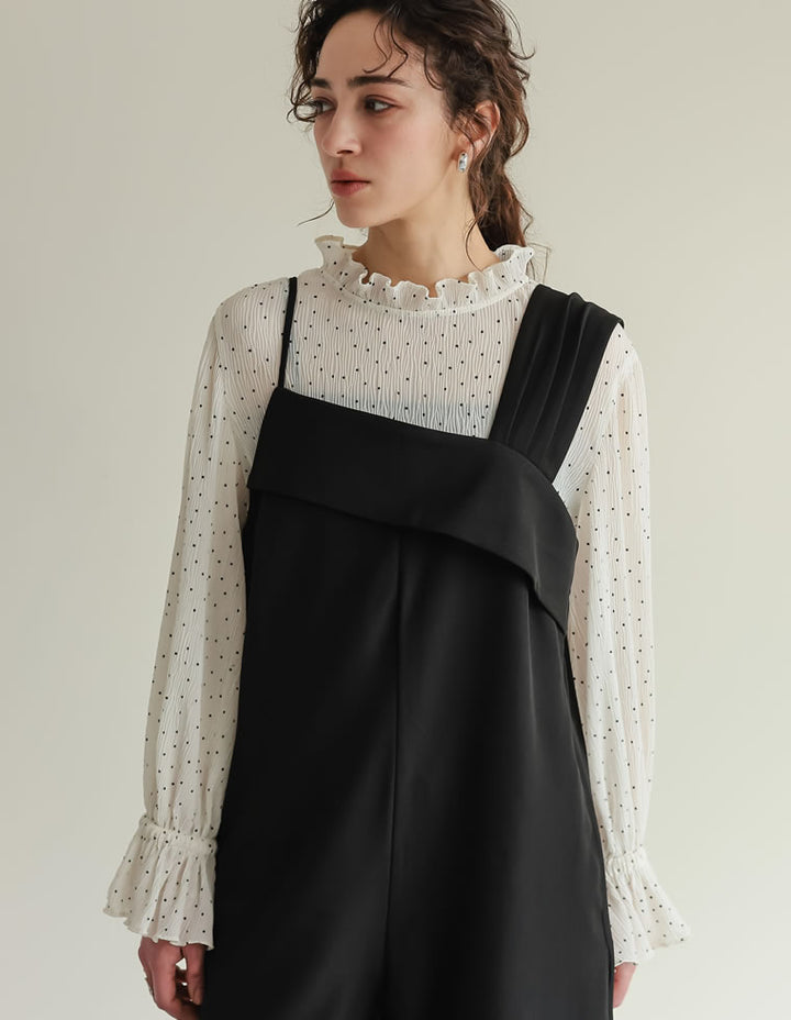 【TIME SALE 20%OFF ¥4,998⇒¥3,998】[2025SS COLLECTION][オケージョン セレモニー][低身長/高身長サイズ有]ストレッチミックスツイルアシンメトリーデザインオールインワン オールインワン 人気レディースファッション通販 リエディ