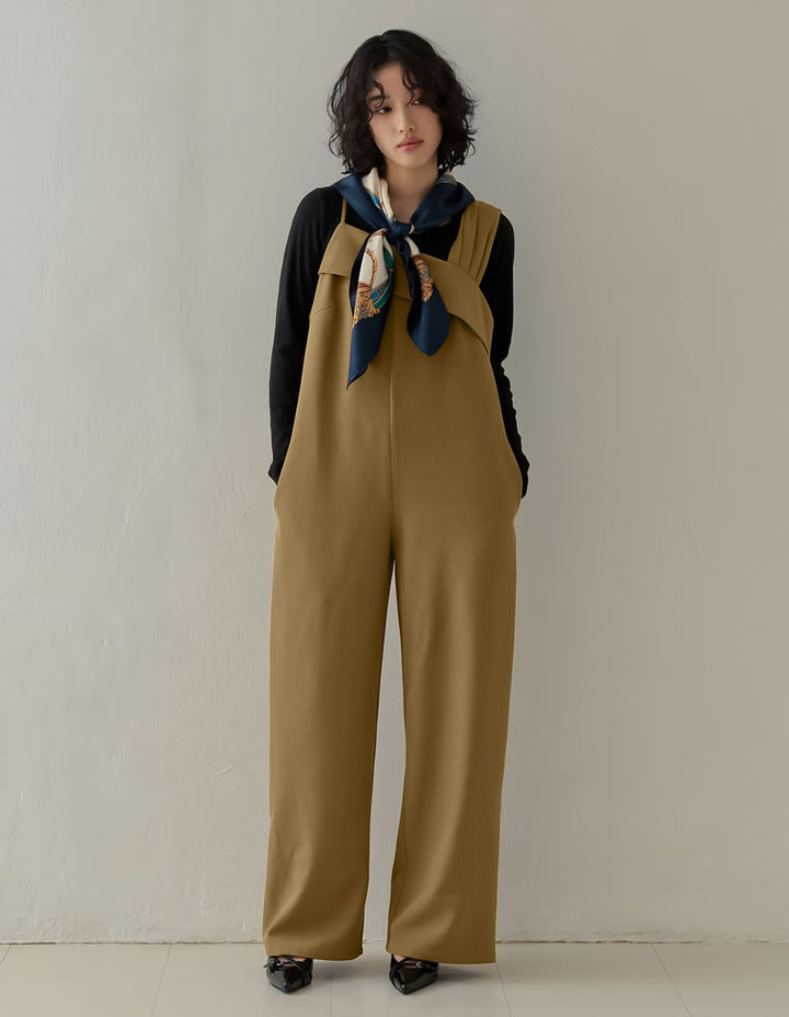 【TIME SALE 20%OFF ¥4,998⇒¥3,998】[2025SS COLLECTION][オケージョン セレモニー][低身長/高身長サイズ有]ストレッチミックスツイルアシンメトリーデザインオールインワン オールインワン 人気レディースファッション通販 リエディ