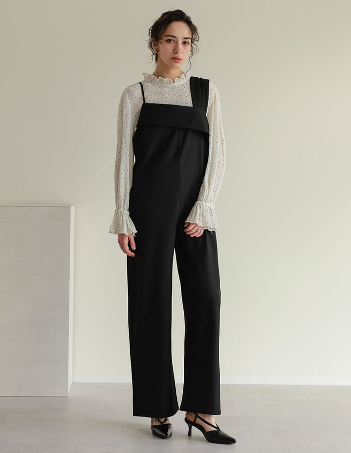 【TIME SALE 20%OFF ¥4,998⇒¥3,998】[2025SS COLLECTION][オケージョン セレモニー][低身長/高身長サイズ有]ストレッチミックスツイルアシンメトリーデザインオールインワン オールインワン 人気レディースファッション通販 リエディ